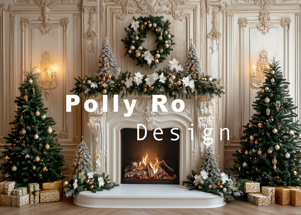 Avezano Simple White Christmas Fireplace Photography Backdrop Designed