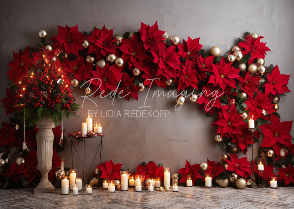 Avezano Grand Poinsettia and Candle Christmas Photography Backdrop Designed By Lidia Redekopp