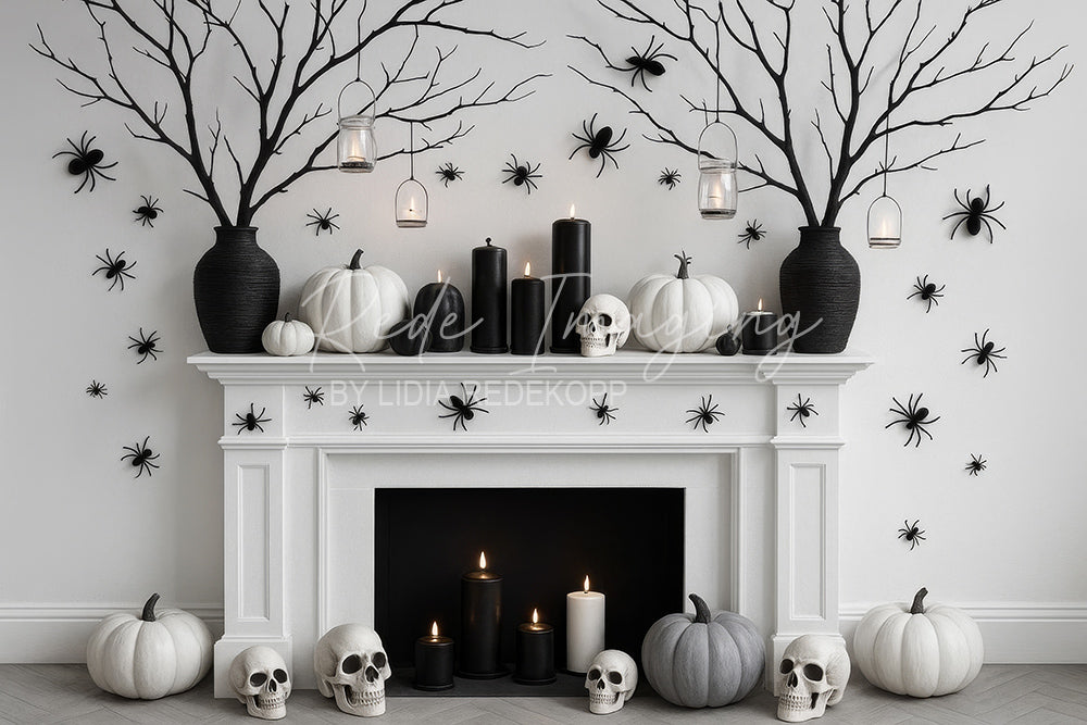 Avezano Monochrome Halloween Fireplace Decor Backdrop Designed By Lidia Redekopp