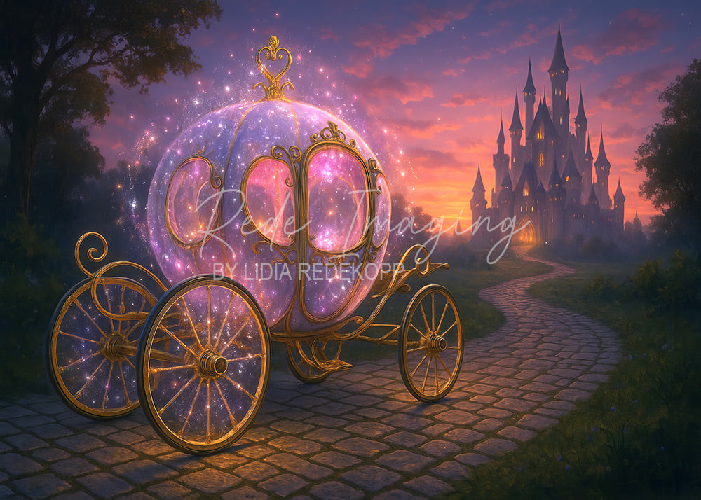 Avezano Pink Sparkle Carriage Castle Sunset Backdrop Designed By Lidia Redekopp
