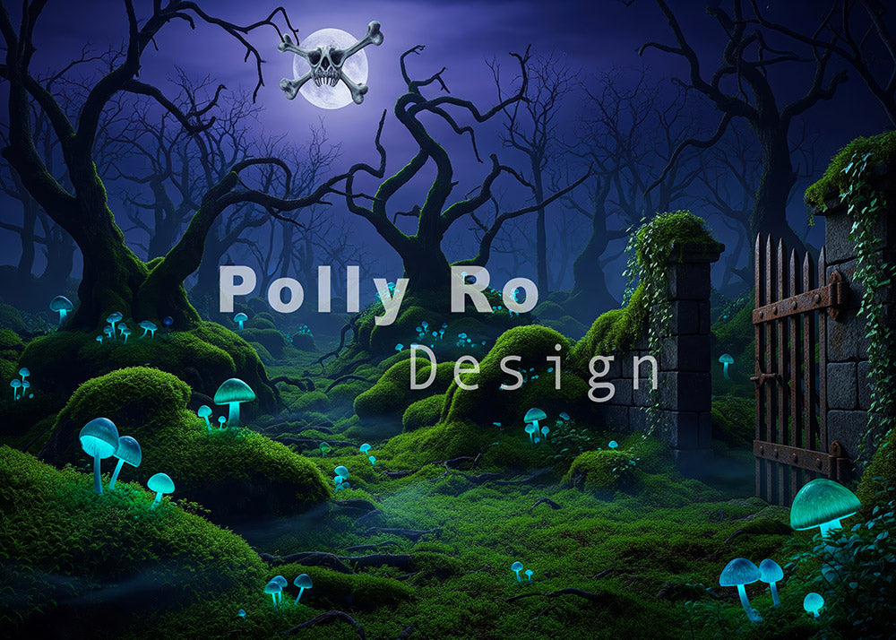 Avezano Spooky Forest Skull Moon Photography Backdrop Designed By Polly Ro Design