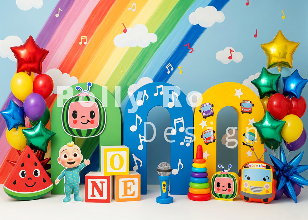 Avezano Cocomelon Rainbow Music Note Photography Backdrop Designed By Polly Ro Design