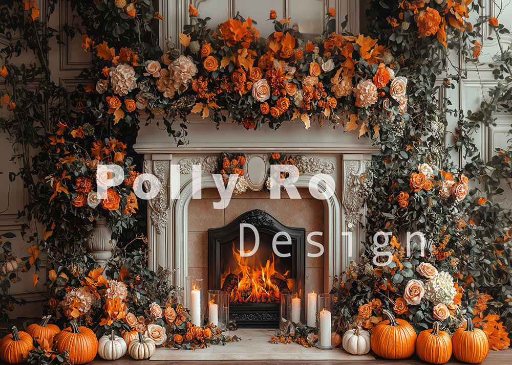 Avezano Autumn Floral Fireplace Pumpkin Backdrop Designed By Polly Ro Design