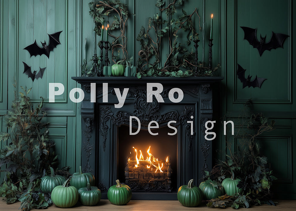 Avezano Bat Vine Green Pumpkin Fireplace Backdrop Designed By Polly Ro Design