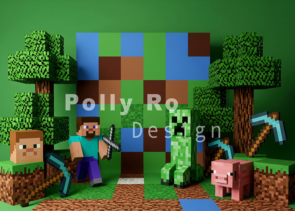 Avezano Minecraft Pixel World Backdrop Designed By Polly Ro Design