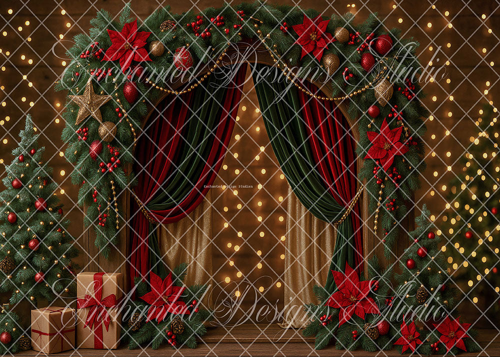 Avezano Red Green Christmas Curtain Backdrop Designed By Enchanted Design Studio
