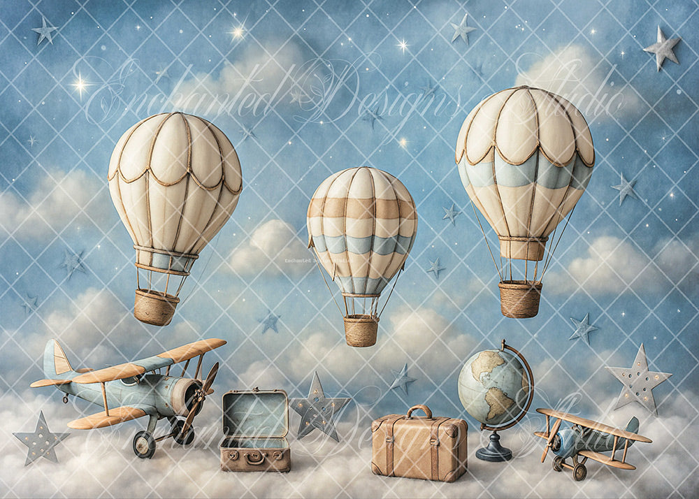 Avezano Vintage Hot Air Balloon Travel Backdrop Designed By Enchanted Design Studio