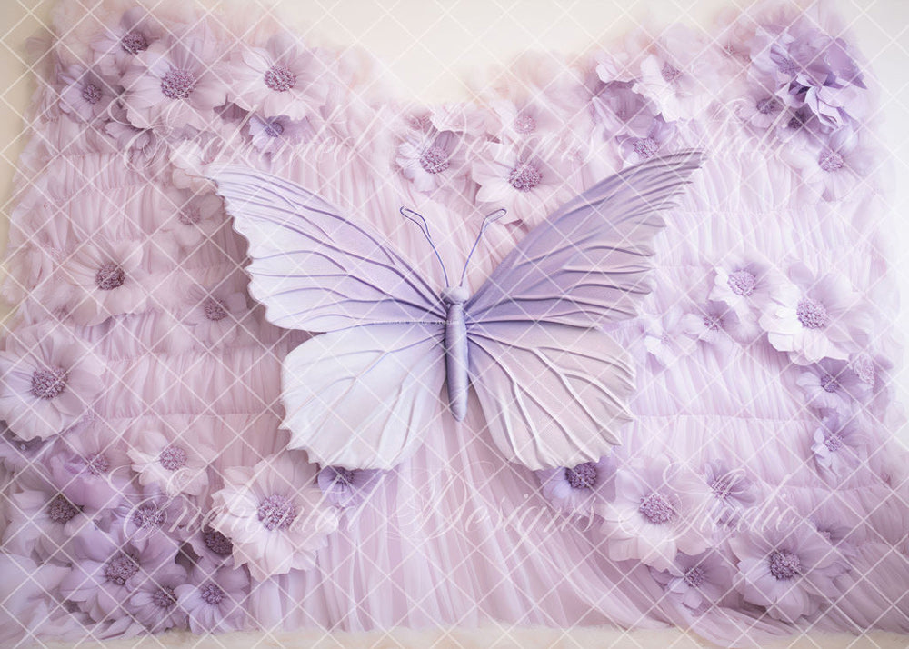 Avezano Purple Flower Butterfly Backdrop Designed By Enchanted Design Studio