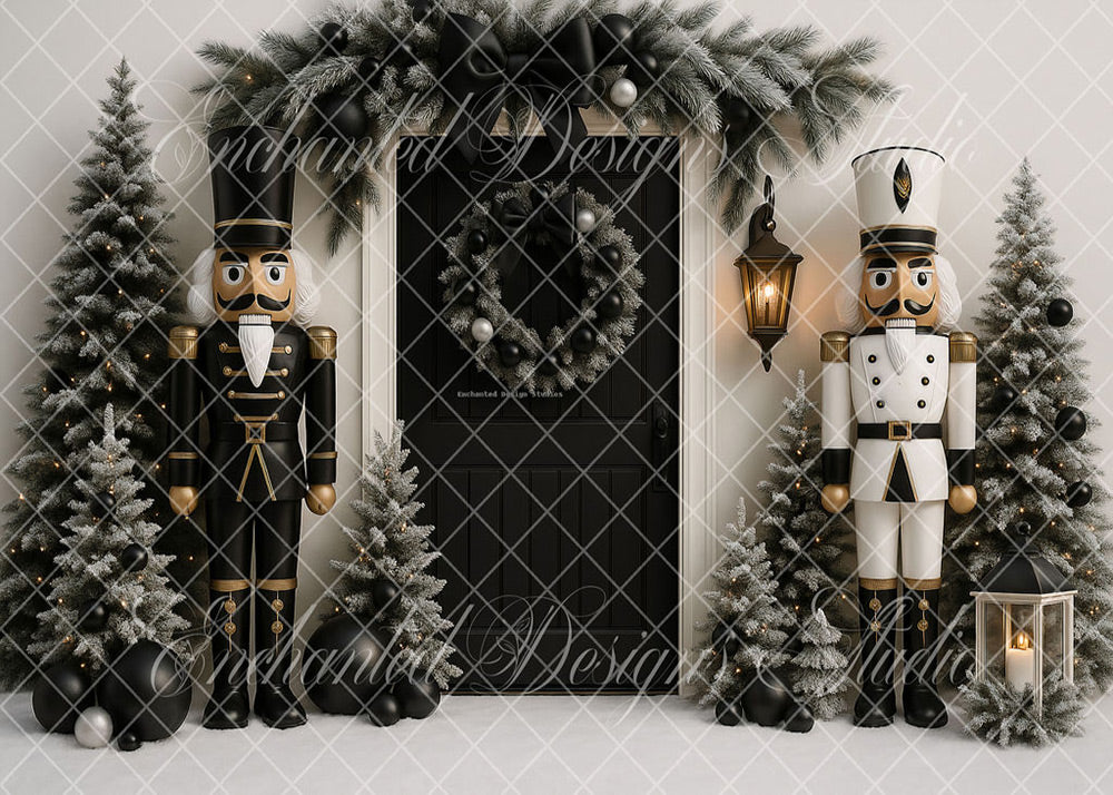 Avezano Christmas Black and White Nutcracker Backdrop Designed By Ench