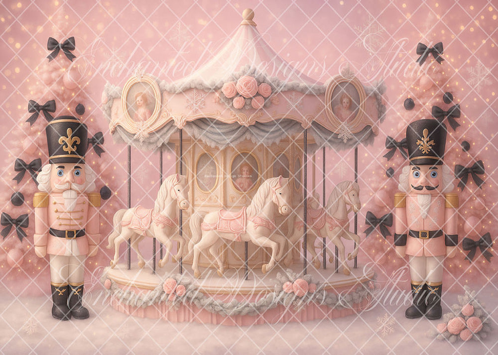 Avezano Christmas Pink Carousel and Nutcracker Backdrop Designed By En