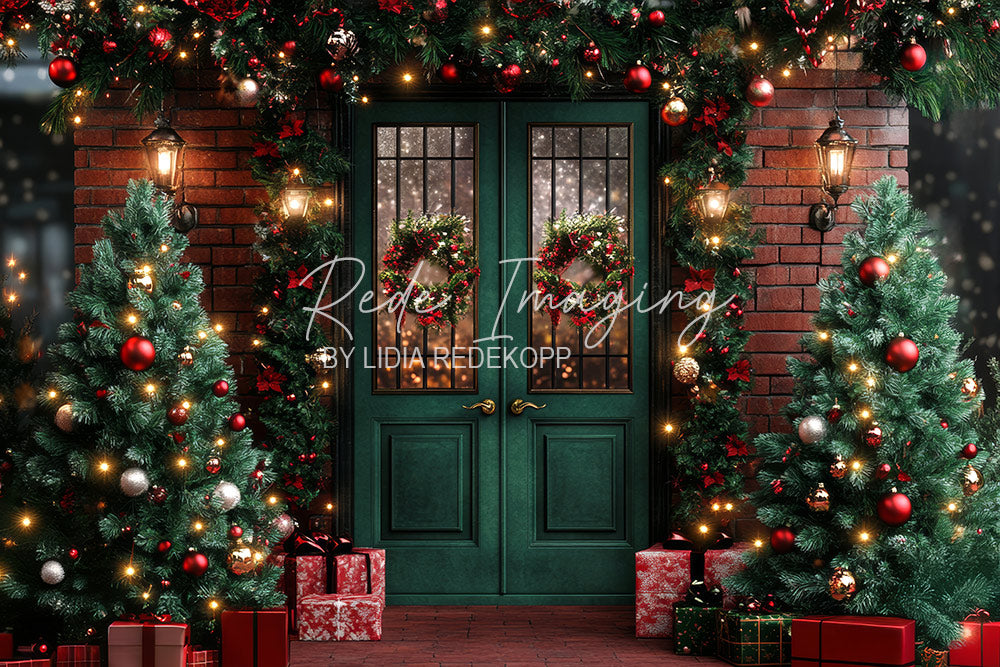 Avezano Festive Christmas Door and Tree Photography Backdrop Designed