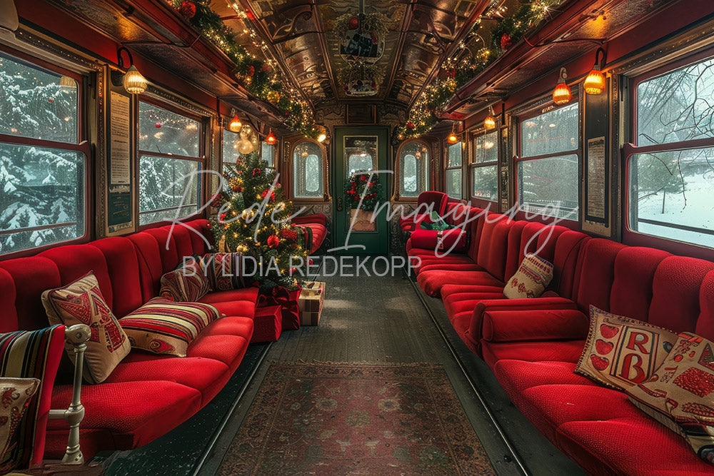 Avezano Festive Christmas Train Interior Photography Backdrop Designed