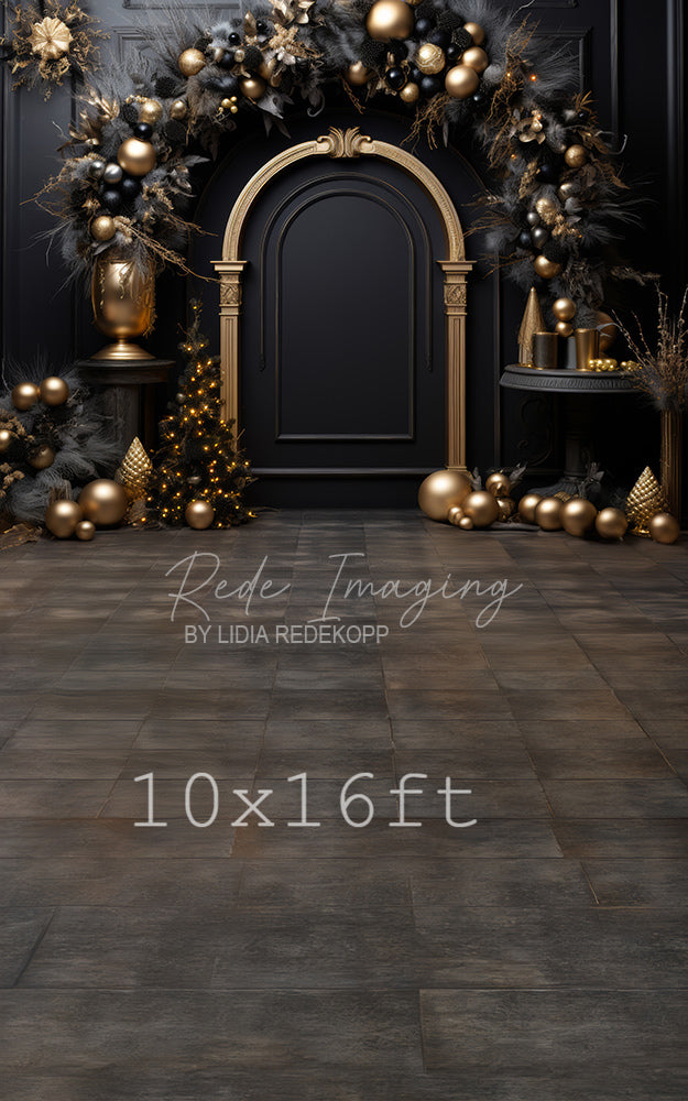 Avezano Black and Gold Arch Christmas Photography Backdrop Designed By Lidia Redekopp
