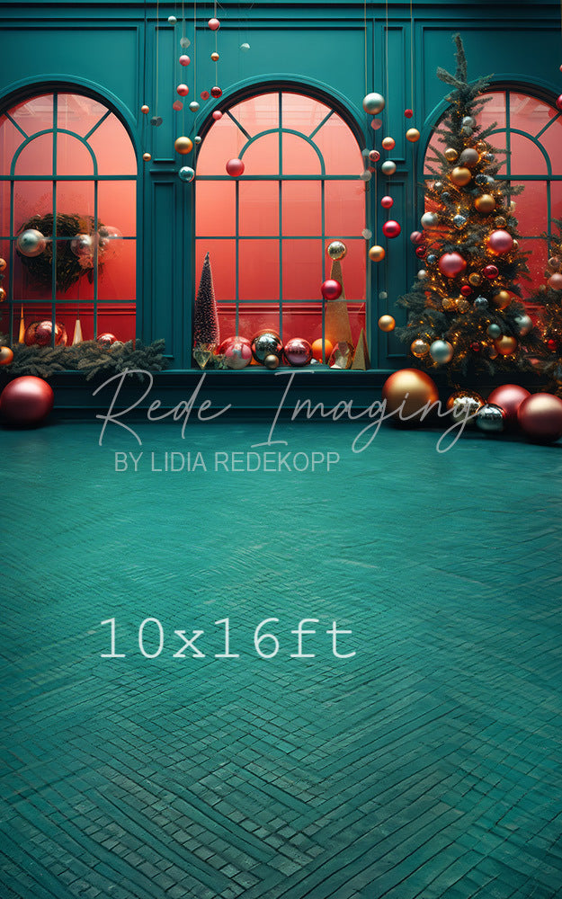 Avezano Teal Window and Christmas Ornament Photography Backdrop Designed By Lidia Redekop