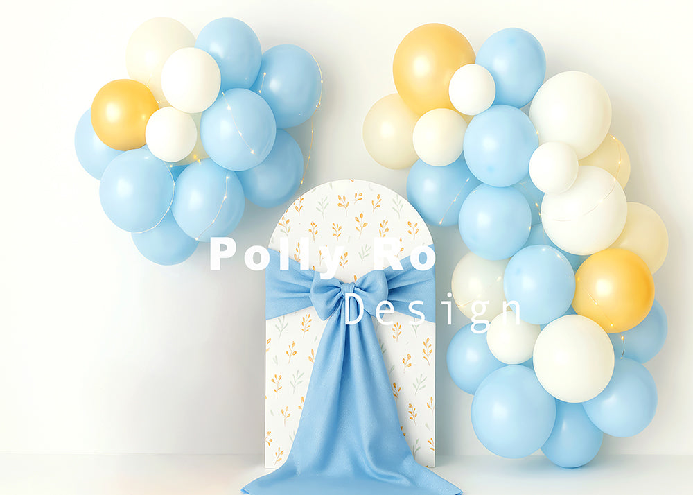 Avezano Blue Bow and Balloon Backdrop Designed By Polly Ro Design