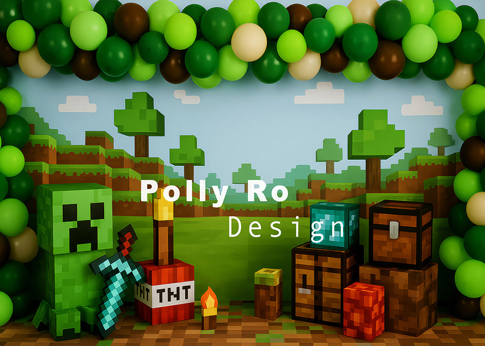 Avezano Minecraft Balloon Arch Theme Backdrop Designed By Polly Ro Design