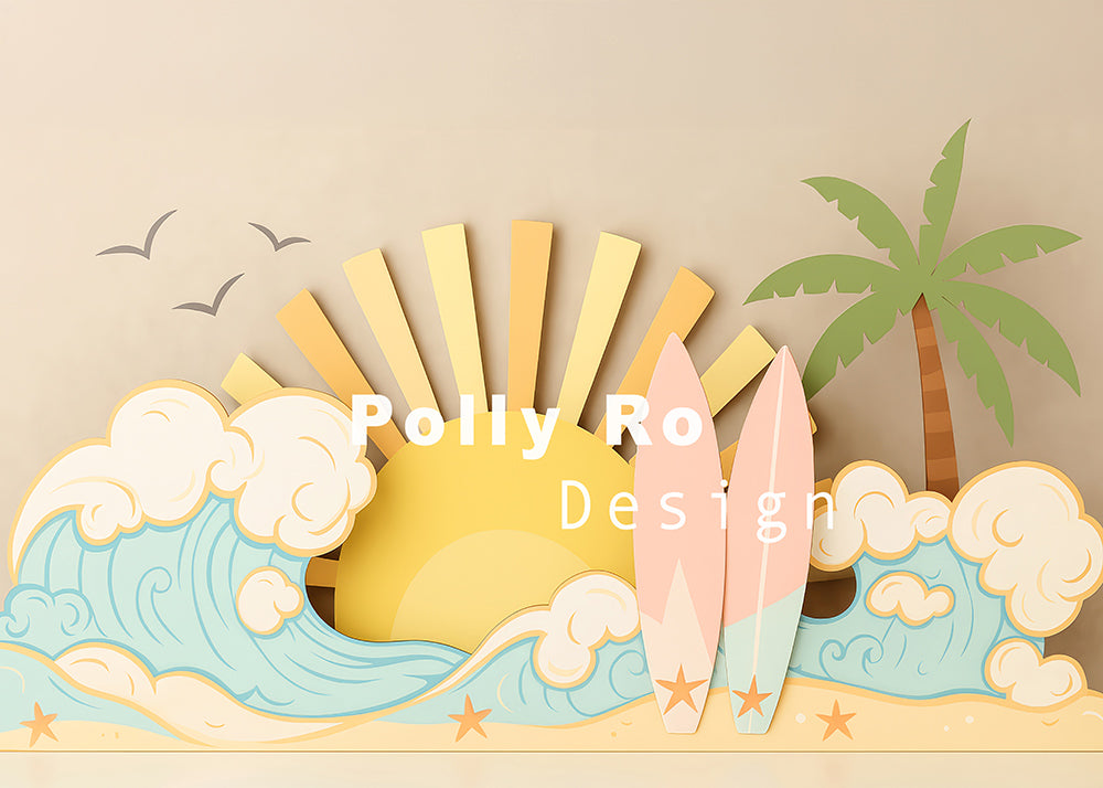 Avezano Beach and Surfboard Themed Backdrop Designed By Polly Ro Design
