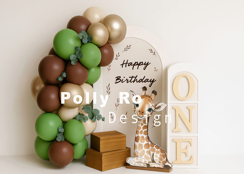 Avezano Giraffe and Balloon Cakesmash Backdrop Designed By Polly Ro Design