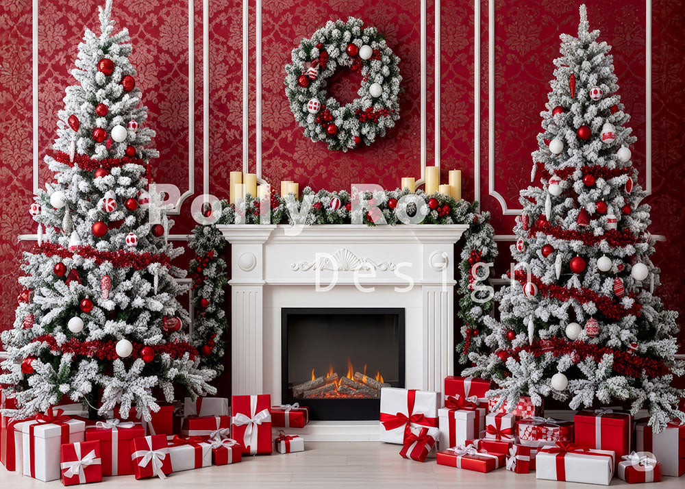 Avezano Red Christmas Fireplace Christmas Backdrop Designed By Polly Ro Design