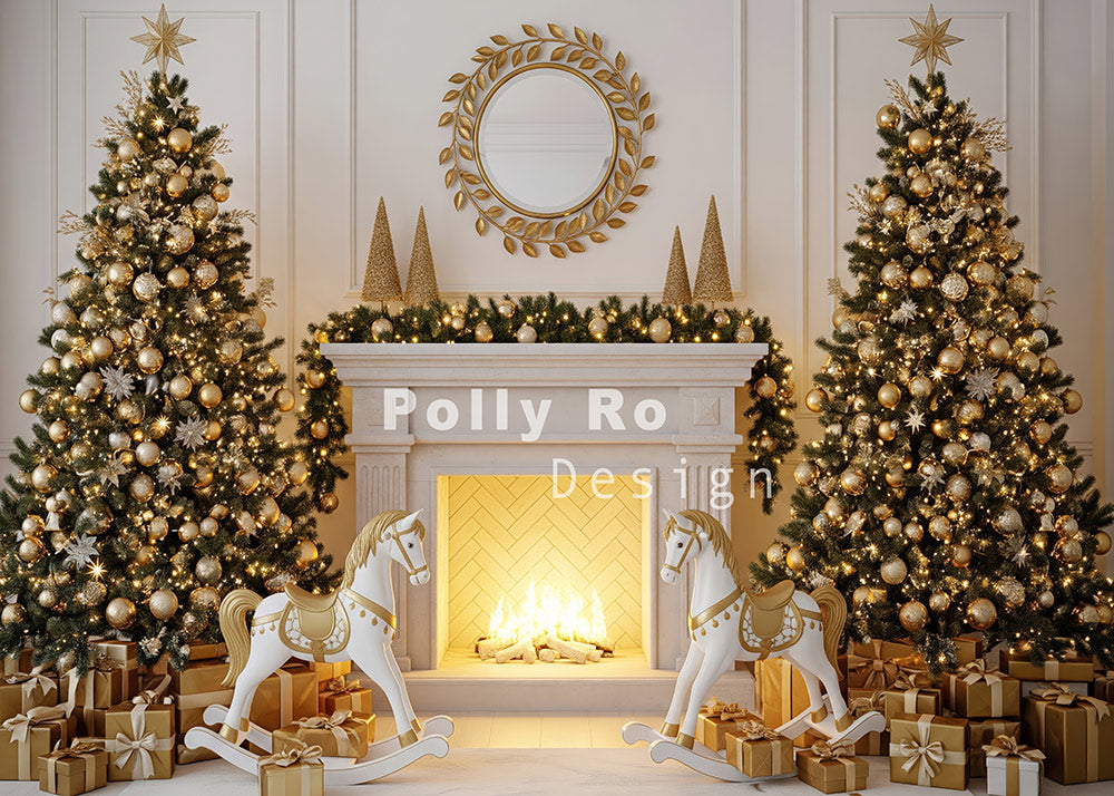 Avezano Golden Christmas Fireplace Backdrop Designed By Polly Ro Design