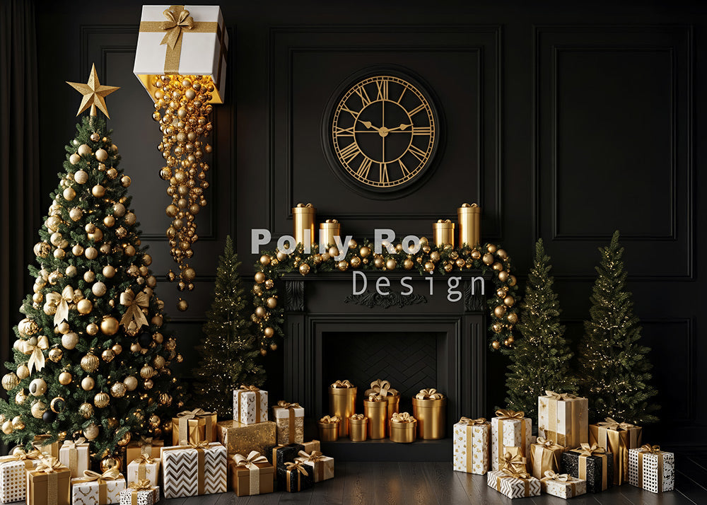 Avezano Black and Gold Christmas Backdrop Designed By Polly Ro Design