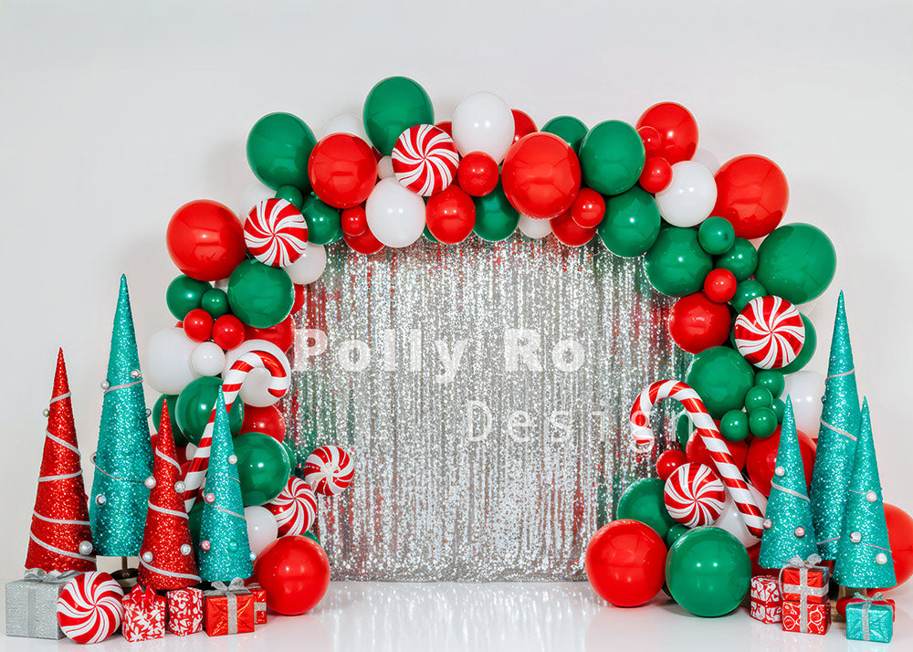 Avezano Red Green Balloon Christmas Backdrop Designed By Polly Ro Design