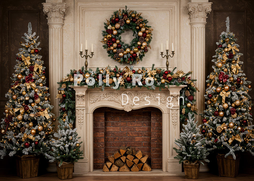 Avezano Vintage Christmas Fireplace Backdrop Designed By Polly Ro Design