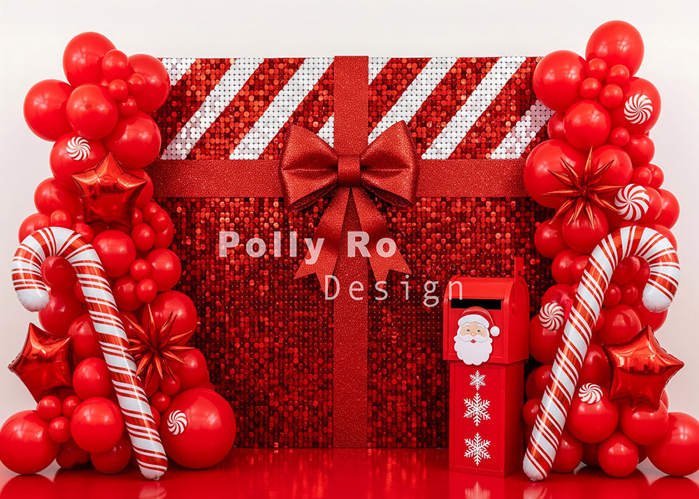 Avezano Red Sequin Gift Christmas Backdrop Designed By Polly Ro Design