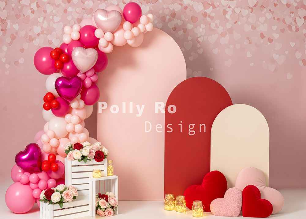 Avezano Pink Heart Balloon Valentine's Day Backdrop Designed By Polly Ro Design