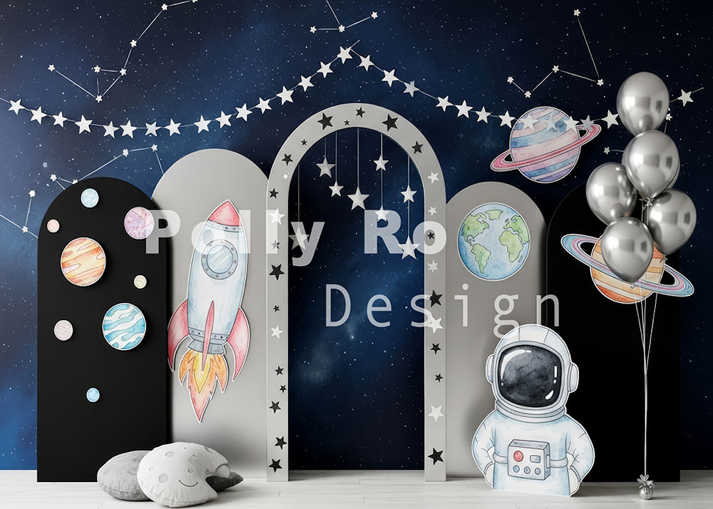 Avezano Watercolor Space Theme Backdrop Designed By Polly Ro Design
