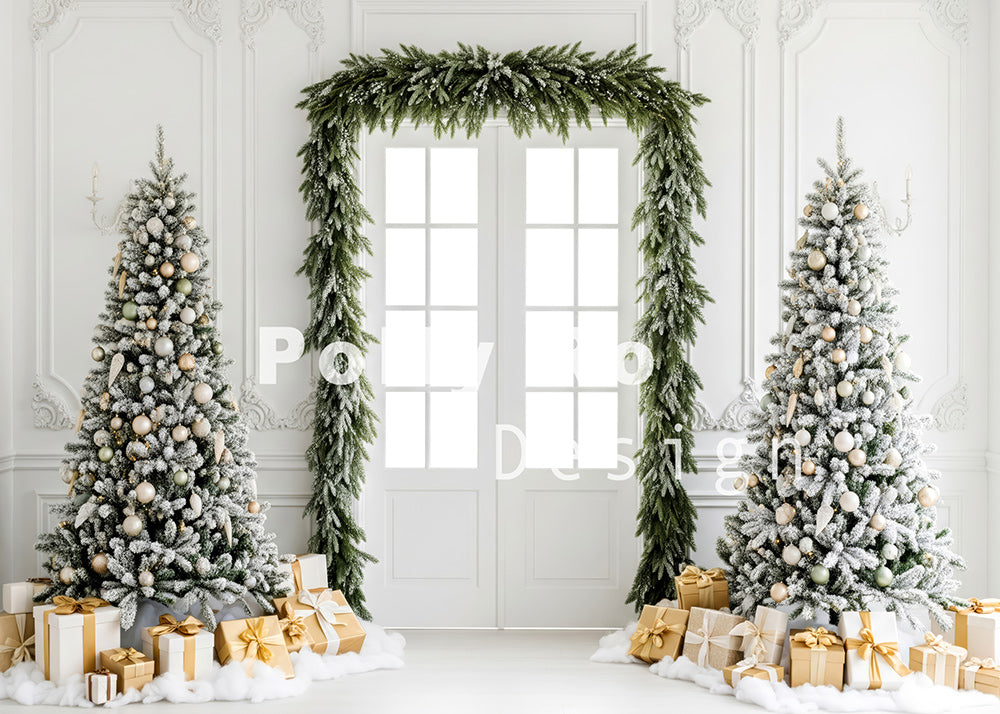Avezano White Door Snowy Christmas Tree Backdrop Designed By Polly Ro