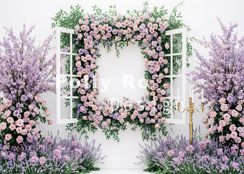 Avezano Purple Floral Window Photography Backdrop Designed By Polly Ro Design