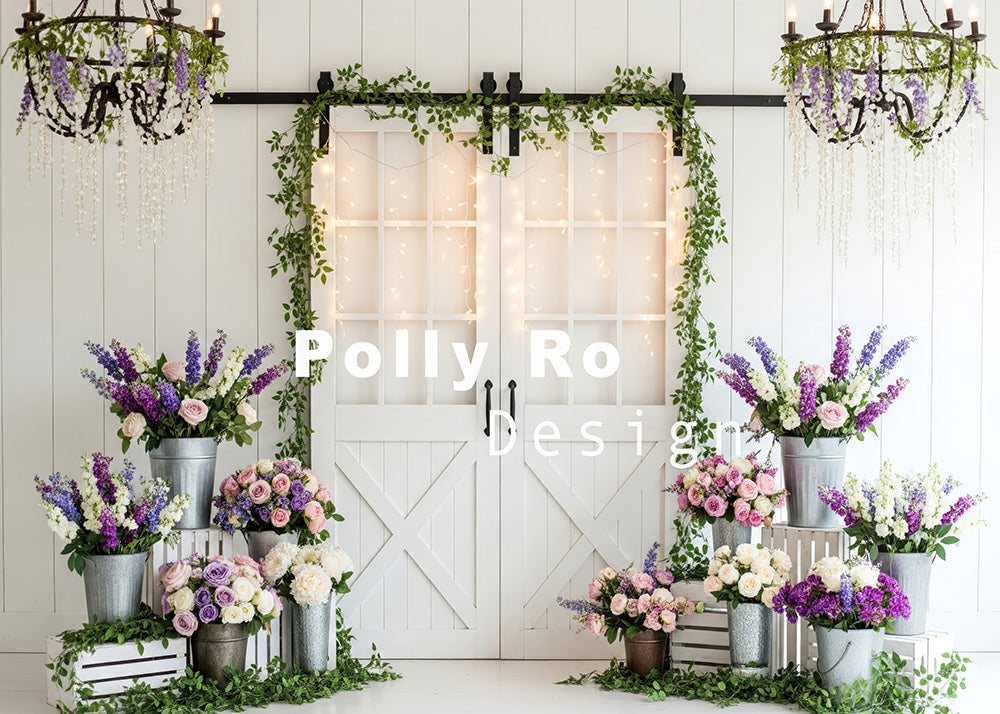 Avezano Floral Barn Door Chandelier Photography Backdrop Designed By Polly Ro Design