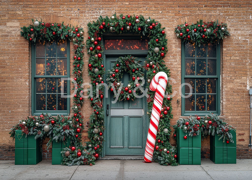 Avezano Brick Wall Christmas Candy Cane Door Backdrop Designed By Danyelle Pinnington