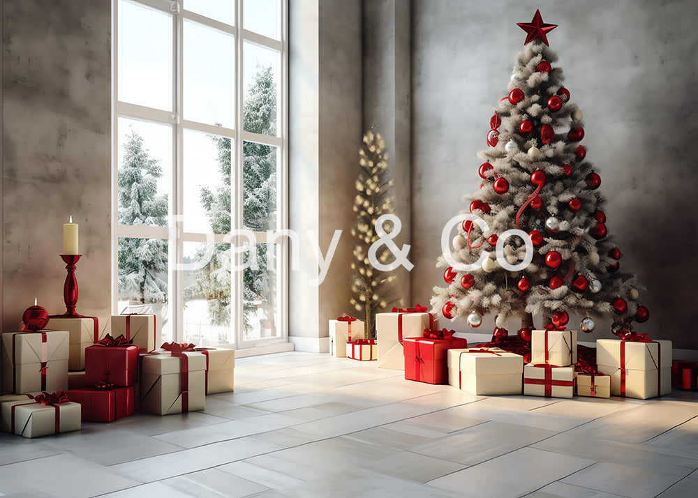 Avezano Modern Red White Christmas Tree Gift Backdrop Designed By Danyelle Pinnington