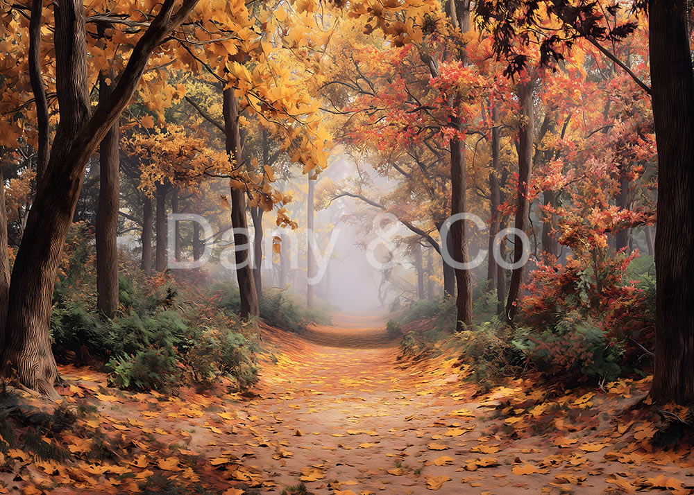 Avezano Misty Autumn Forest Path Backdrop Designed By Danyelle Pinnington