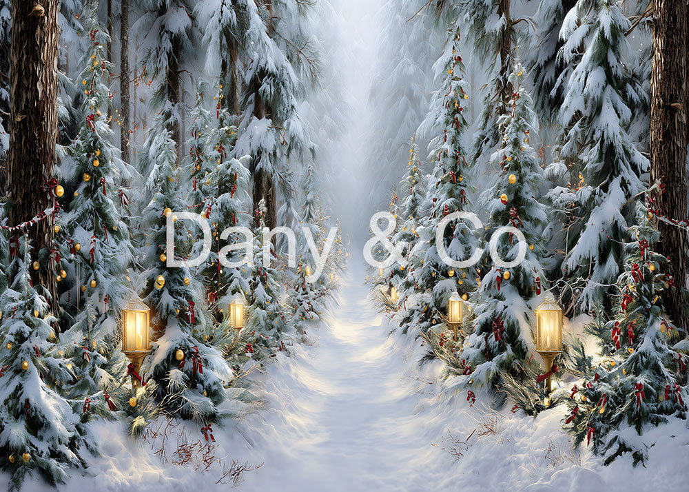 Avezano Frosted Forest Red Bow Lantern Backdrop Designed By Danyelle Pinnington