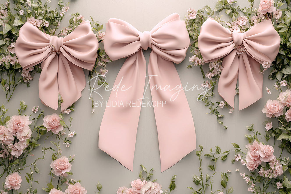 Avezano Soft Pink Bow Floral Wall Photography Backdrop Designed By Lidia Redekopp