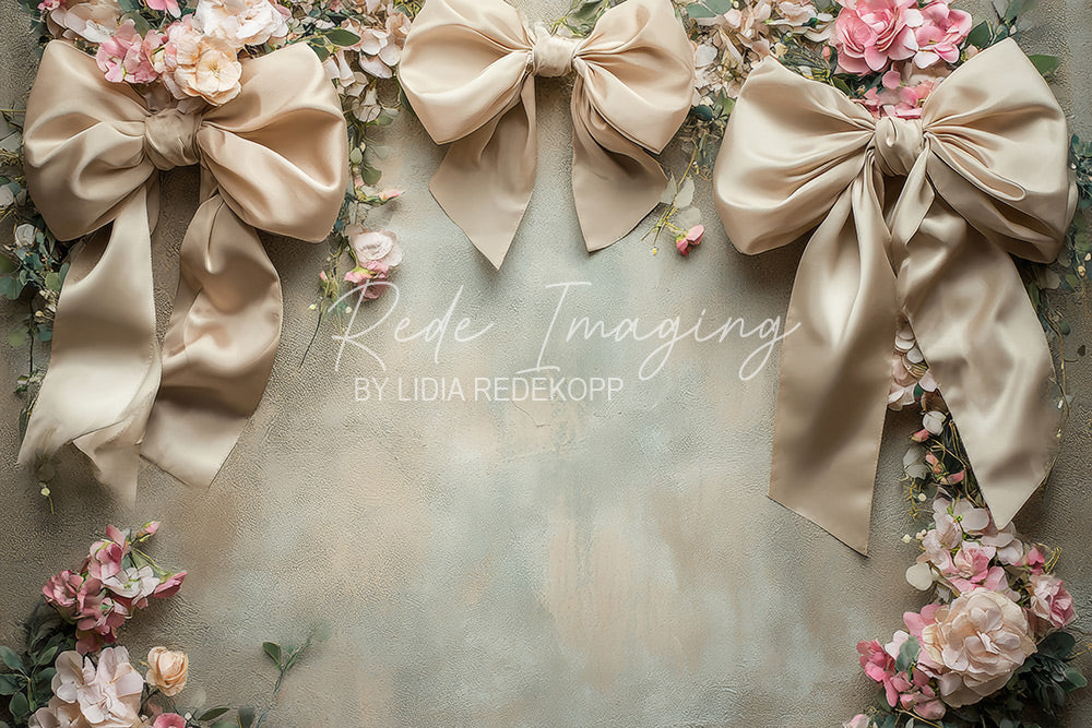 Avezano Beige Satin Bow Pink Floral Photography Backdrop Designed By Lidia Redekopp