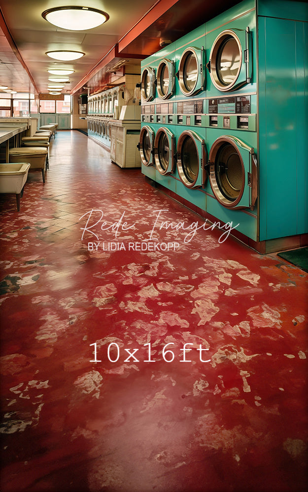 Avezano Retro Teal Laundromat Machine Photography Backdrop Designed By Lidia Redekopp