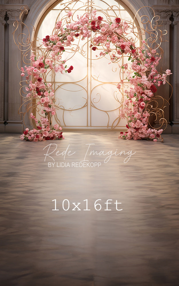 Avezano Gold Curved Arch Pink Rose Wedding Photography Backdrop Designed By Lidia Redekopp