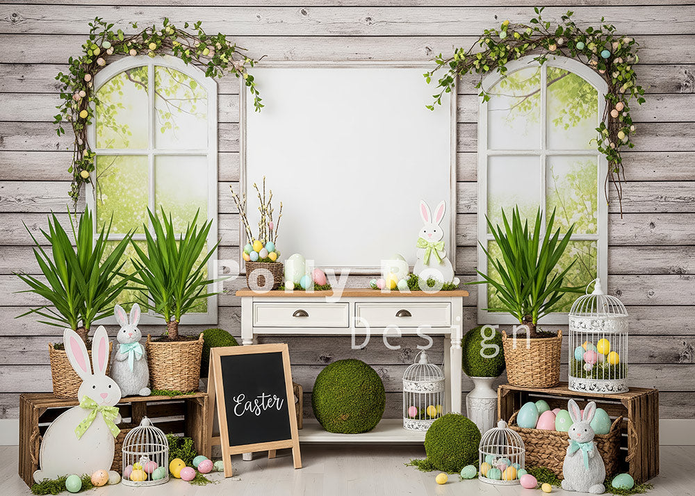Avezano Rustic Window Easter Bunny Moss Ball Photography Backdrop Designed By Polly Ro Design