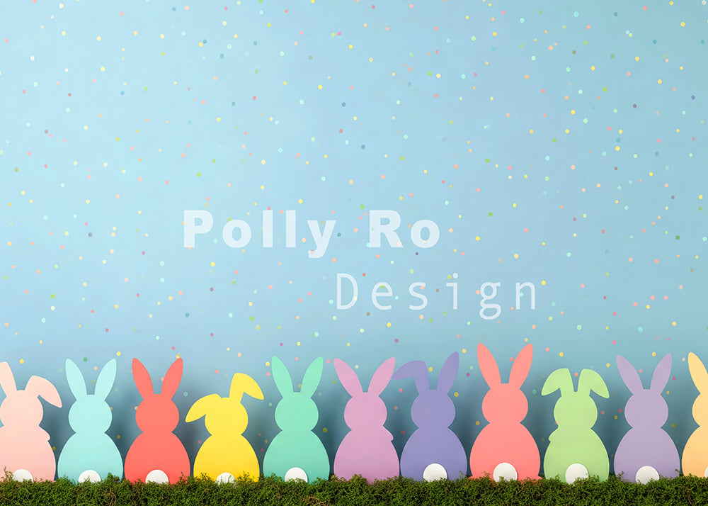 Avezano Pastel Bunny Silhouette Confetti Blue Photography Backdrop Designed By Polly Ro Design