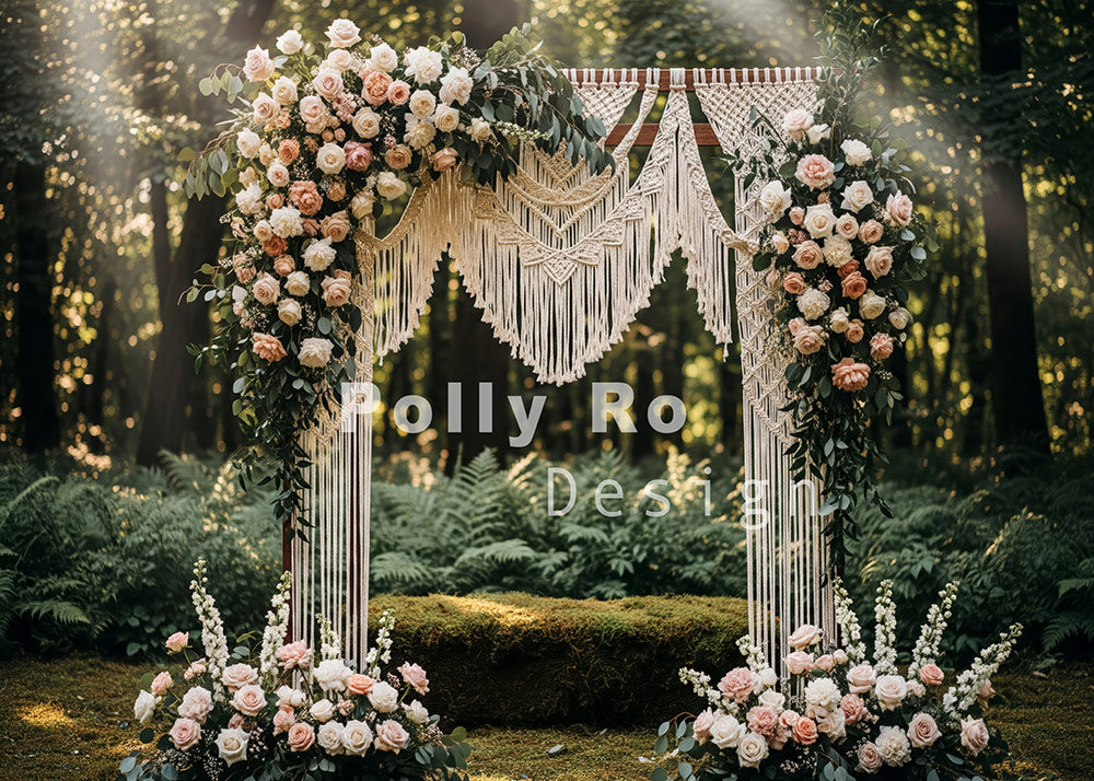 Avezano Boho Macramé Arch Floral Forest Wedding Photography Backdrop Designed By Polly Ro Design