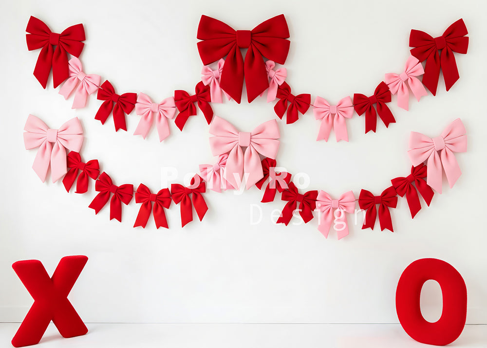 Avezano Red Pink Bow XO Valentine Photography Backdrop Designed By Polly Ro Design