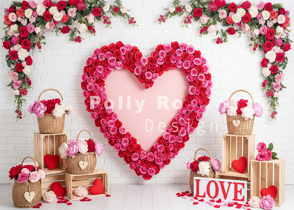 Avezano Floral Heart Frame LOVE Sign Basket Photography Backdrop Designed By Polly Ro Design