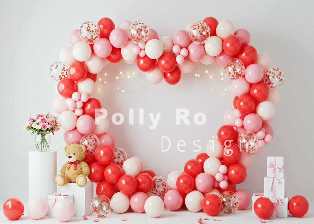 Avezano Heart Balloon Arch Teddy Bear Gift Photography Backdrop Designed By Polly Ro Design
