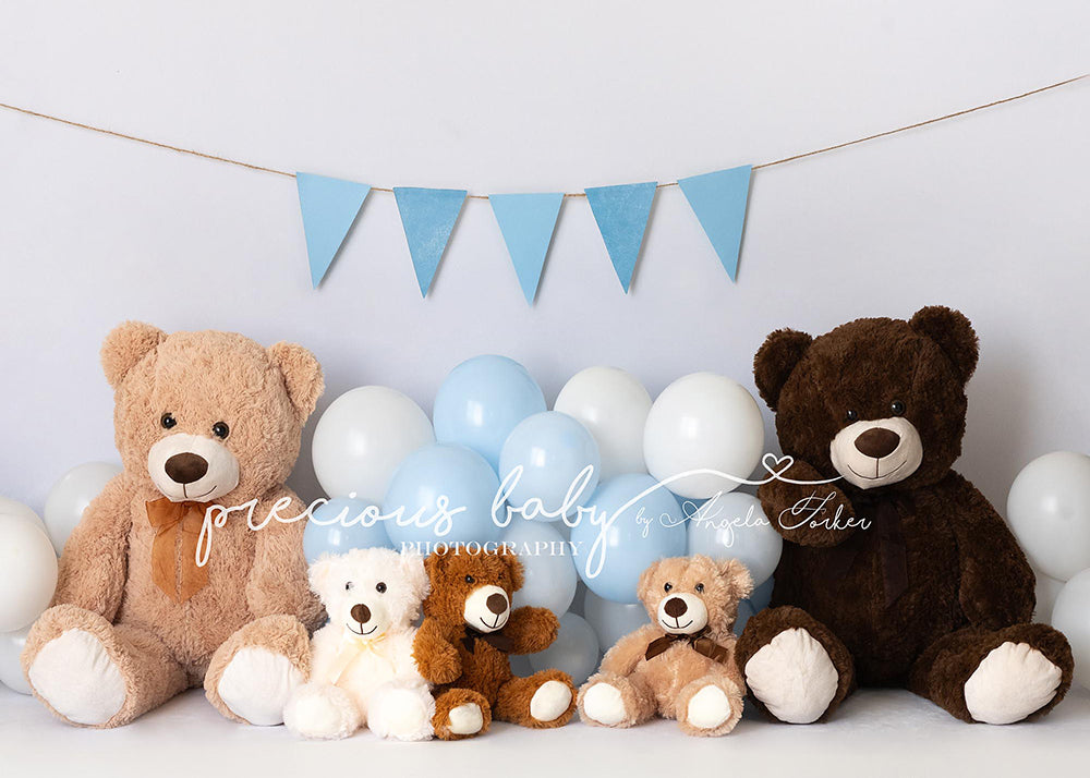 Avezano Blue Teddy Bear Balloon Banner Photography Backdrop Designed By Angela Forker
