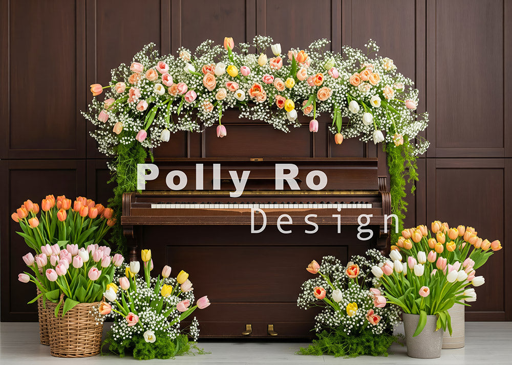 Avezano Vintage Piano Tulip Floral Photography Backdrop Designed By Polly Ro Design