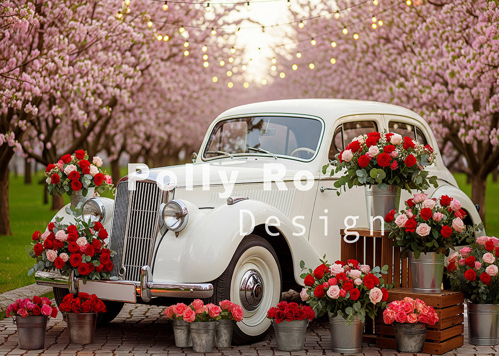 Avezano Cherry Blossom Vintage Car Rose Photography Backdrop Designed By Polly Ro Design